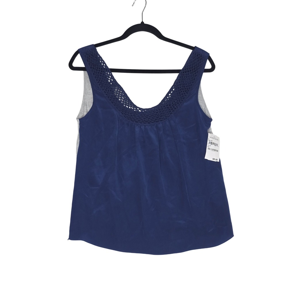 Hy & Dot NWT NavyBlue Silk Crochet Trim MixedMedia Tank Top Nordstrom Larg2 Lux